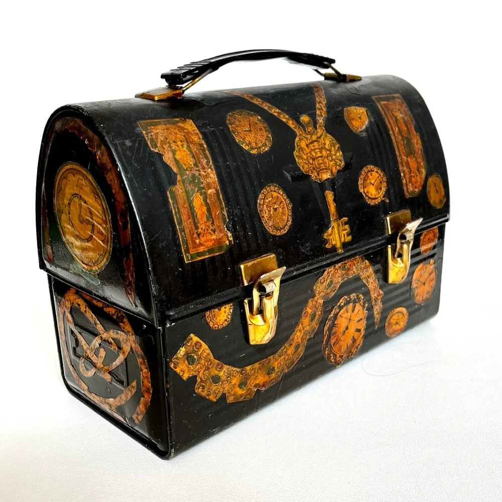 Vintage Decoupage Lunchbox 1960s Retro Mid C Storage Box Jewelry Crafts Watches